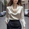 Autumn Fashion Women's Solid Color Simple Slash Neck Long Sleeve Blouse Elegant Shirt