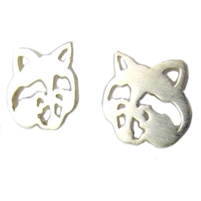 [Q1542] - Handgefertigte Ohrringe 'Waschbär' versilbert - 8x8 mm