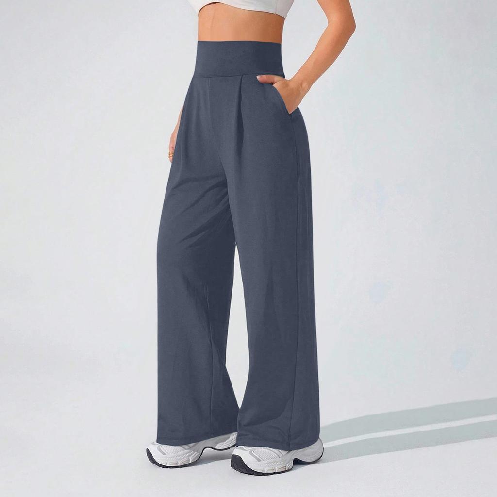 Women's High Waisted Yoga Pants with Pockets - Flowy Straight Leg Casual Pants for Outdoor Running and Hiking