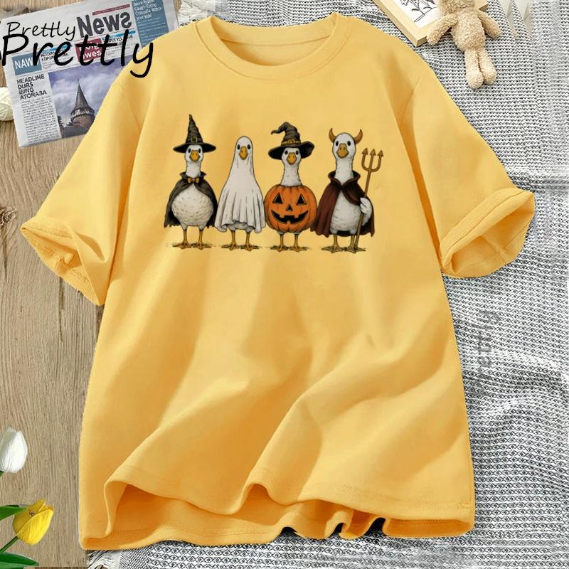 Boo Ghost Goose T Shirt Halloween Goose Autumn Skeleton Tshirt Fall Vintage Short Sleeve Graphic Tees Streetwear Clothing Tops
