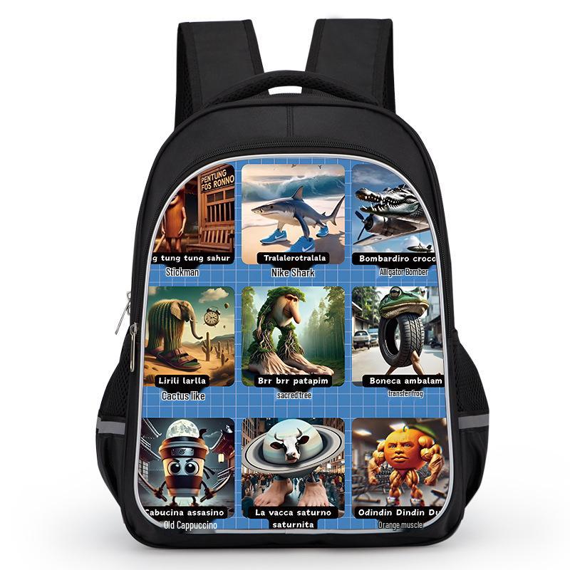 Cross-border Classic Mountains & Seas Stick Figure Kids' Backpack for Grades 1-6 - Load-Reducing Double Shoulder Bag for Boys