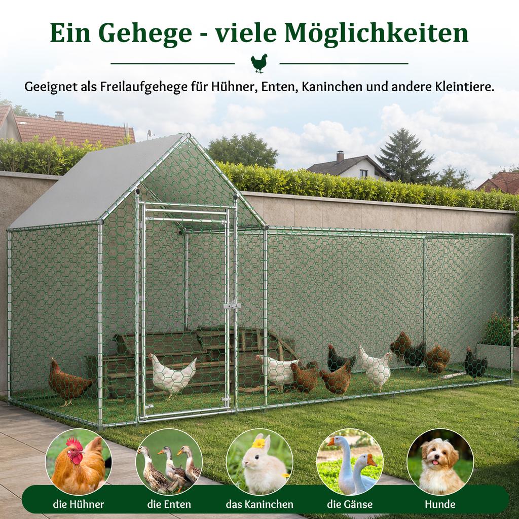 Corral para Pollos de Corral 3x1x1.5m con Cierre de Seguridad y Tela Impermeable de PE, Corral Metálico para Animales Pequeños para Pollos, Conejos y Animales