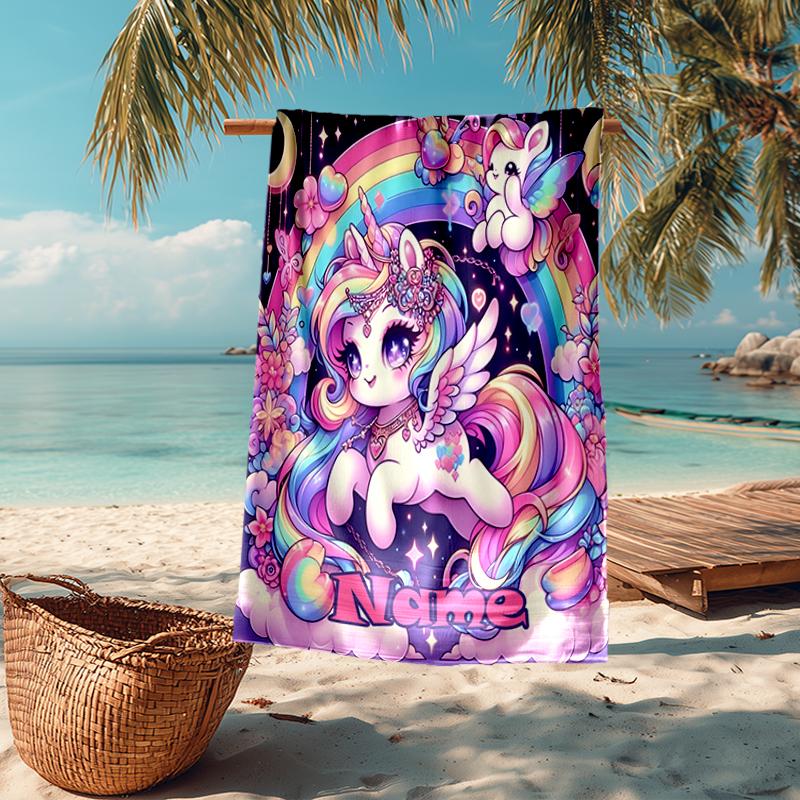Custom Name Ultra-Soft Beach Towel with Unicorn Theme,Ideal for Pool - Camping, Diving - Perfect Travel Essential, Vibrant Beach Towel.