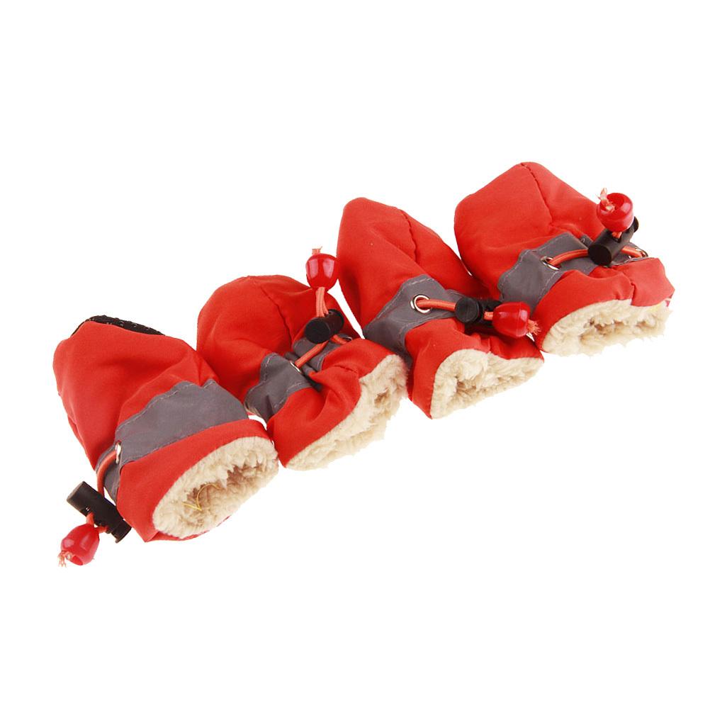 Warm Dog Shoes Red Size 3 Waterproof Non Slip Elastic Band Indoor Outdoor Booties Protect Pet Paw Warm Pet Shoes