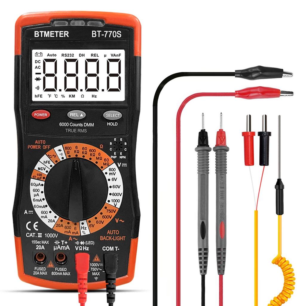 BTMETER Digital Manual and Capacitance with Alligator Clips Instruction Manual BT-770S Multimeter, 6000-Bit Range, AC/DC Current/Voltage Tester, NCV,