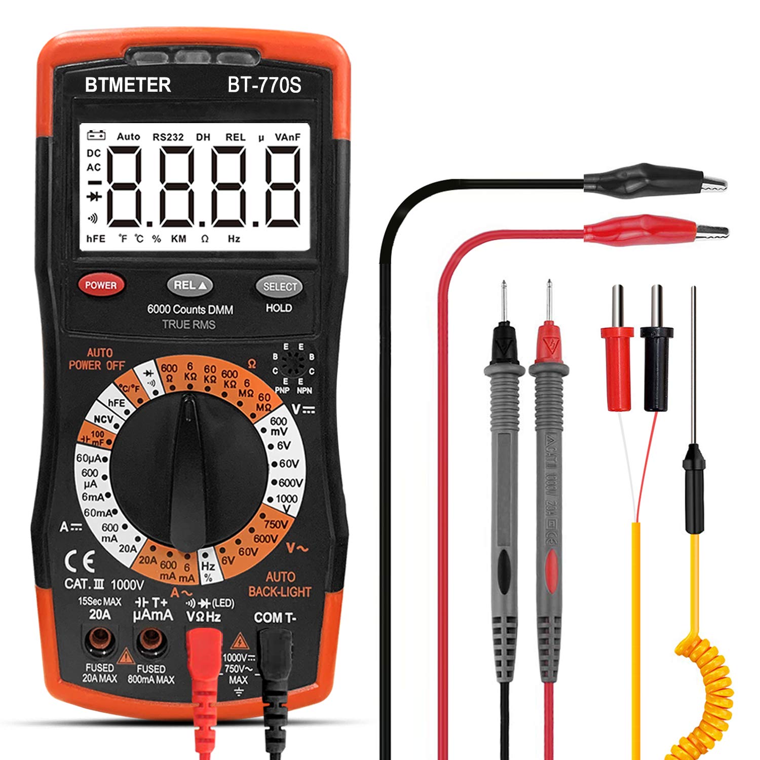 

BTMETER Digital Manual and Capacitance with Alligator Clips Instruction Manual BT-770S Multimeter, 6000-Bit Range, AC/DC Current/Voltage Tester, NCV,