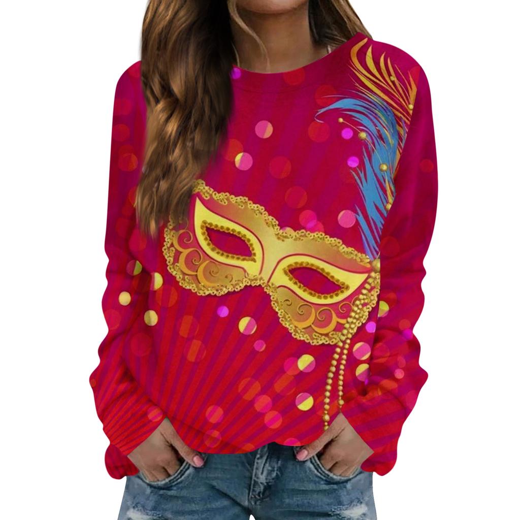 Damenmode Lässig Langärmlig Bedruckt Rundhals Pullover Top