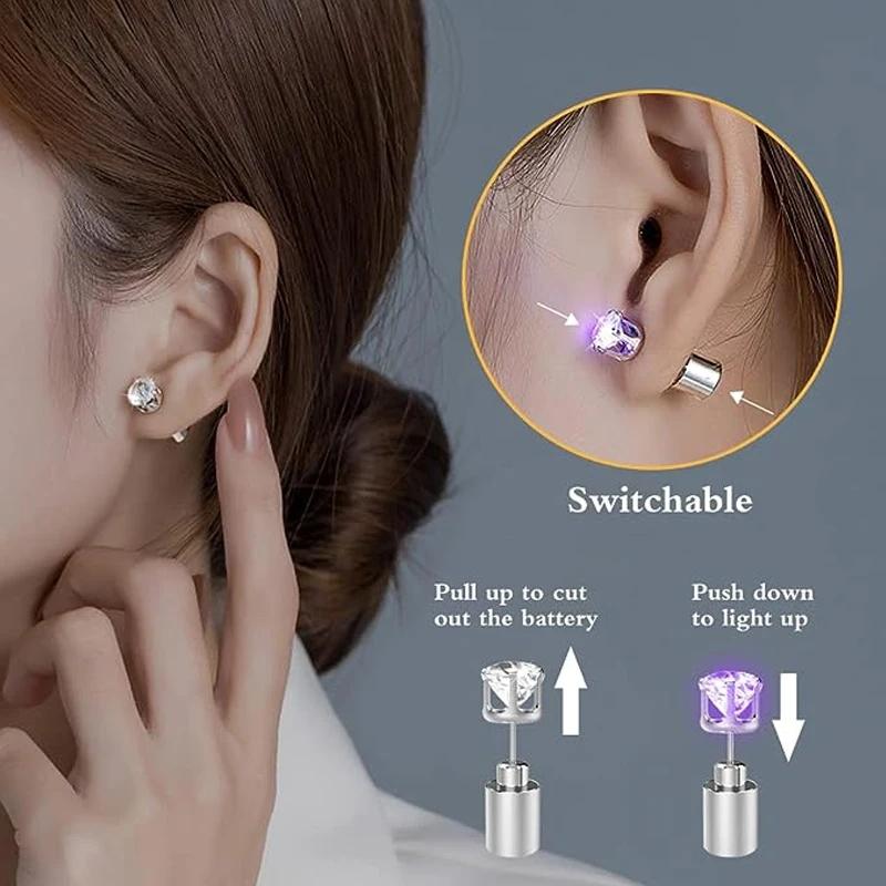 1 Pair Led Light Up Ear Stud Blinky Diamond Crown Earrings For Women And Girl Valentines Gift Bar Club Props Glow In The Dark