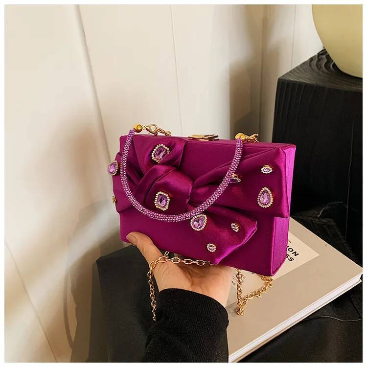 Exquisite Bow Tie Top Handle Party Box Clutch Fashion Purses And Handbags For Women Designer Evening Bag Chain Shoulder Bag