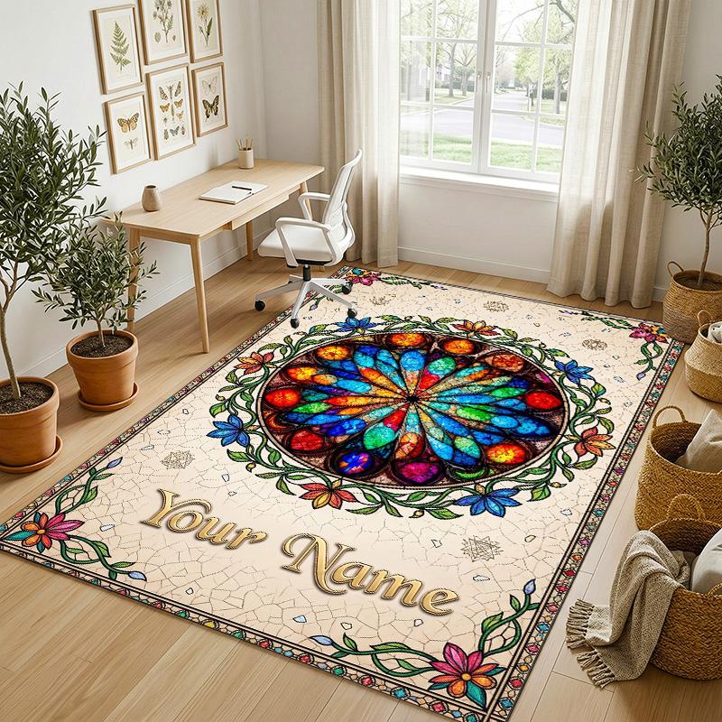 Glamorous Cat Theme Soft Crystal Velvet Rug Custom Name & Text Print Non Slip Floor Rug for Bedroom Living Room