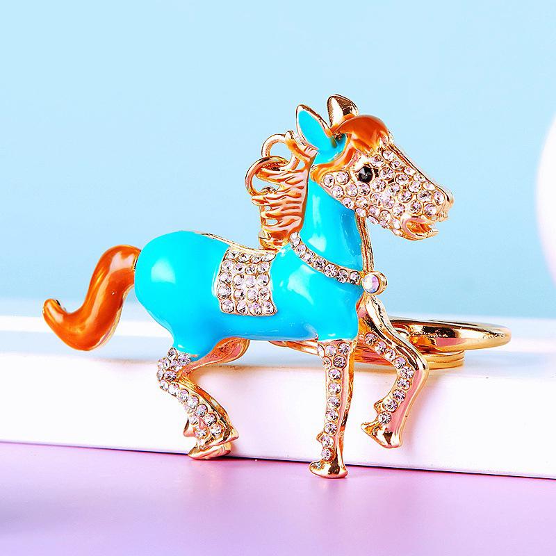 Rhinestone Pony Car Keychain Metal Bag Pendant Keychain Ring Year Of The Horse Zodiac Charm
