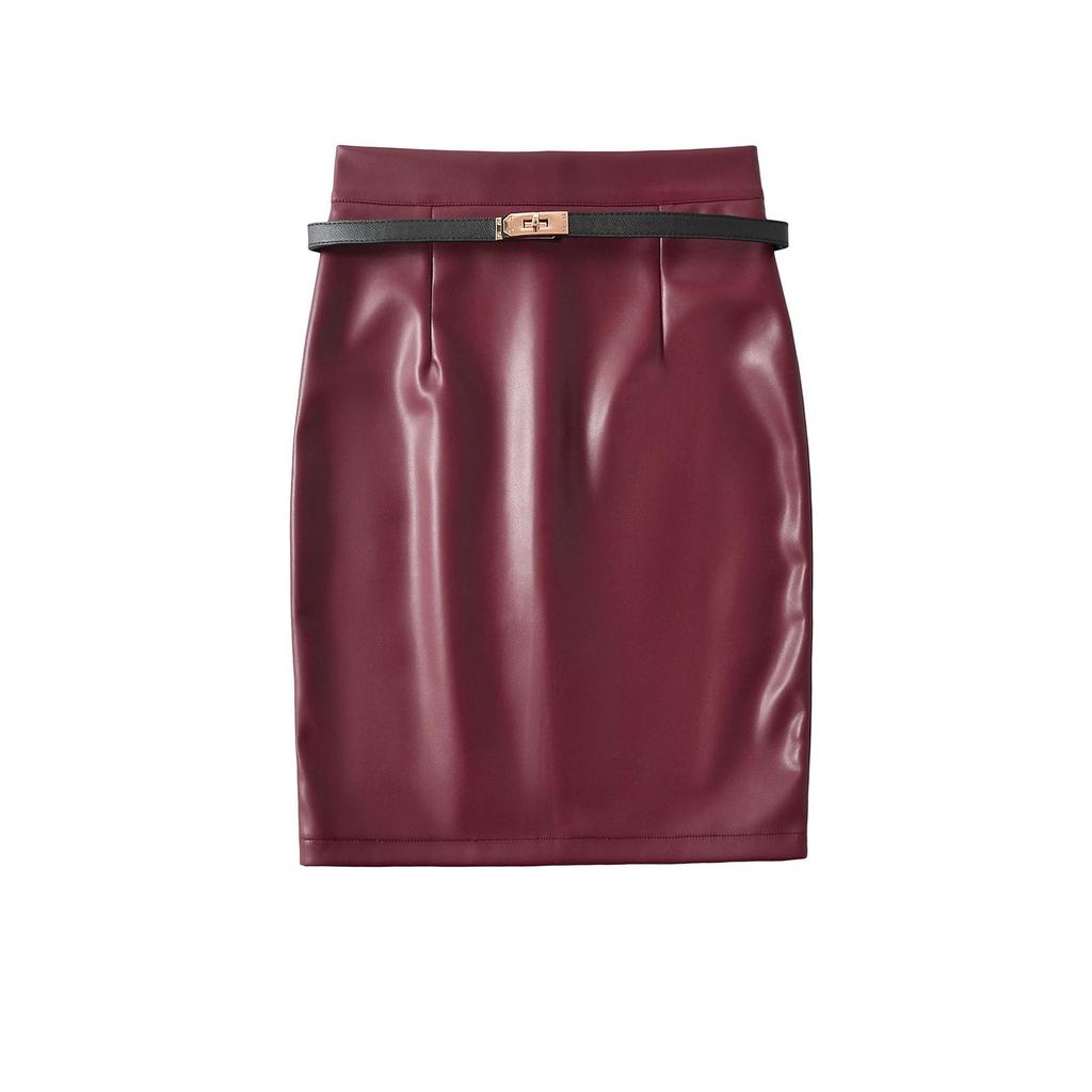 Sleek PU Leather High-Waisted Short Skirt with Waistband - Sexy, Hip-Hugging Design for Autumn/Winter