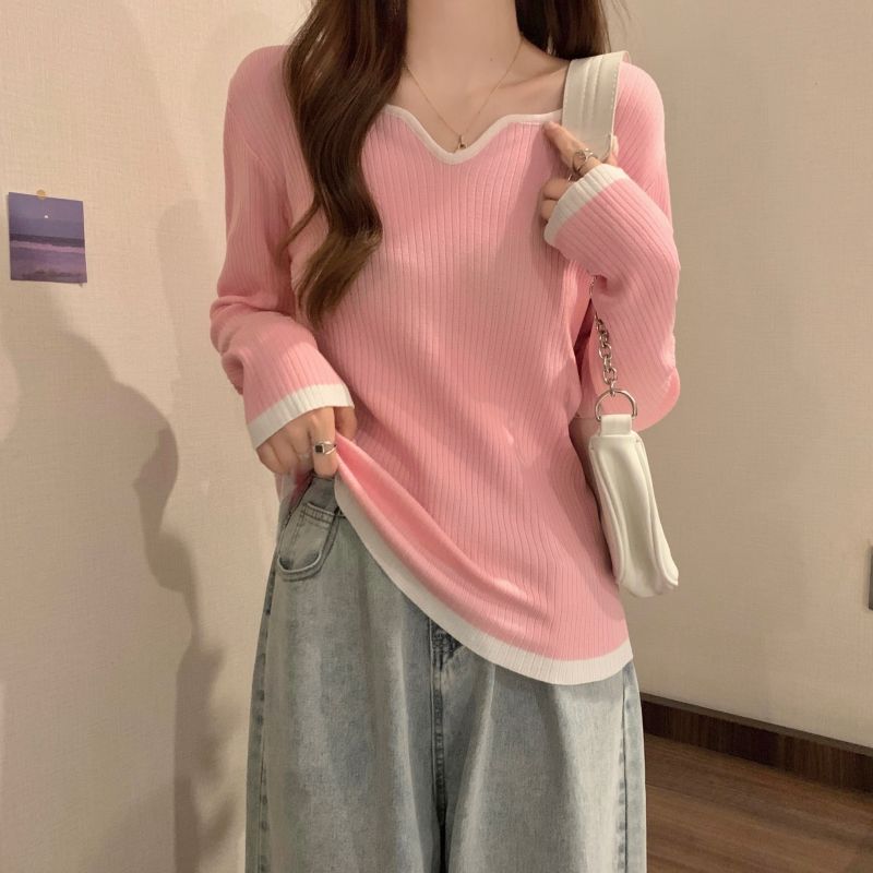 

Трикотажный топ большого размера с французским воротником «чайка», стройнящий и универсальный, для женского нижнего белья XL розовый