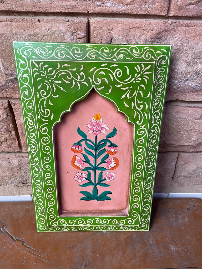 Hand-Carved Floral Wall Decor: Vintage Indian Painted Wood Art