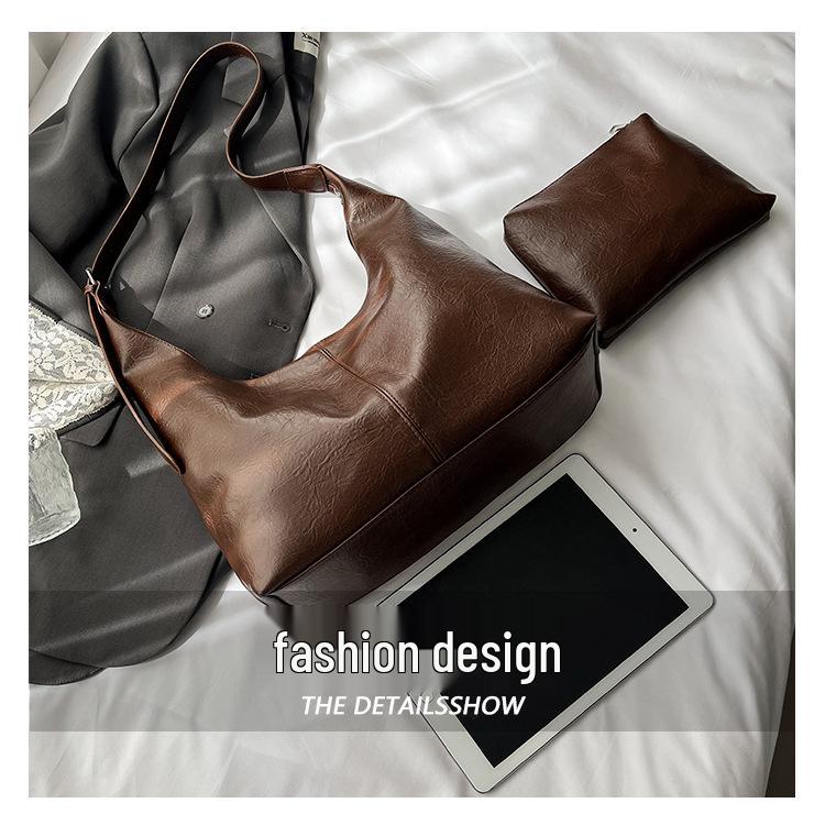 Women's Retro Textured Large Capacity Shoulder & Crossbody Bag - Versatile for Casual and Commuting, Perfect for Autumn