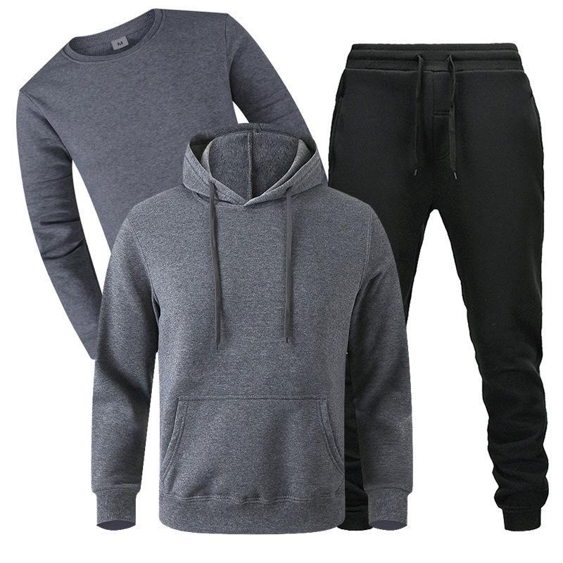 

Чоловічий осінньо-зимовий комплект із 3-х предметів флісової толстовки та спортивних штанів, повсякденний спортивний одяг, 220 г M темно-сірий колір