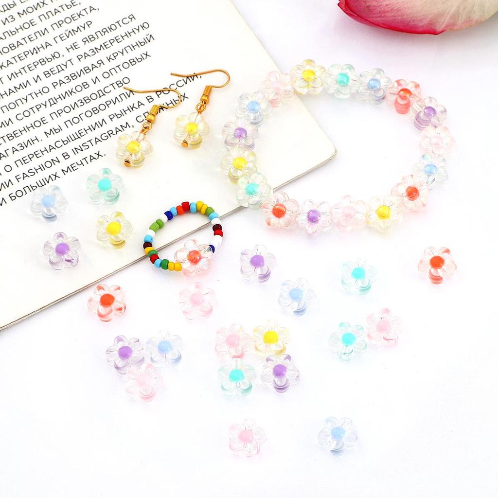 50Pcs 12mm Clear Acrylic Flowers Beads Loose Spacer Beads for Jewelry Making