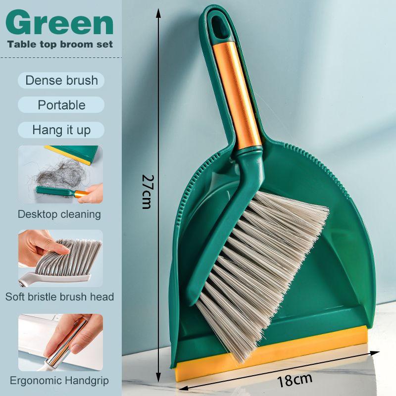 Desktop Mini Broom Dustpan Set With Handle Thick Brush Sweep For Home Hair Keyboard Pet Hair Cleaning Tool Labor Saving