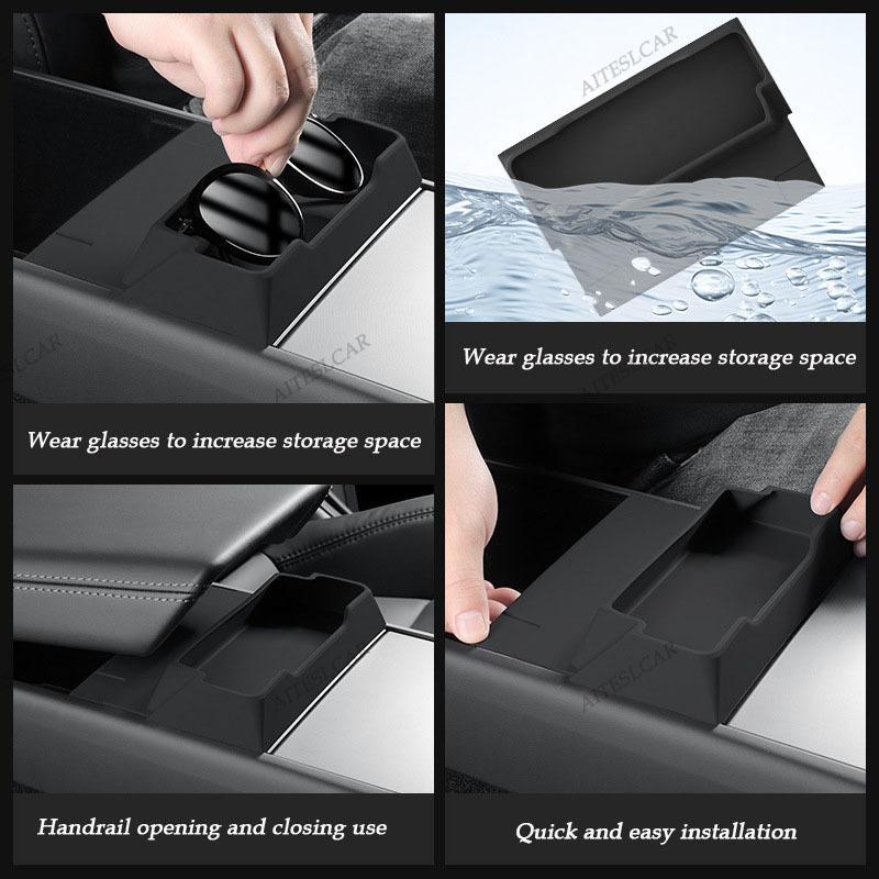 For Tesla Model 3 Y Juniper 2025 2026 Center Console Armrest Storage Box Glasses Holder Tray Case Organizer Interior Accessories