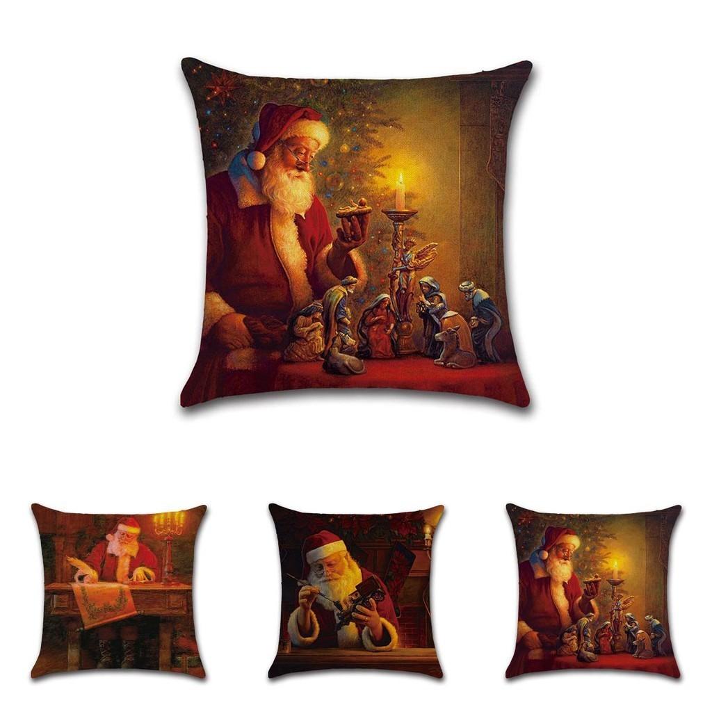 Elegantes Weihnachtskissen aus Leinen mit Weihnachtsmann für gemütliche Heimdekoration