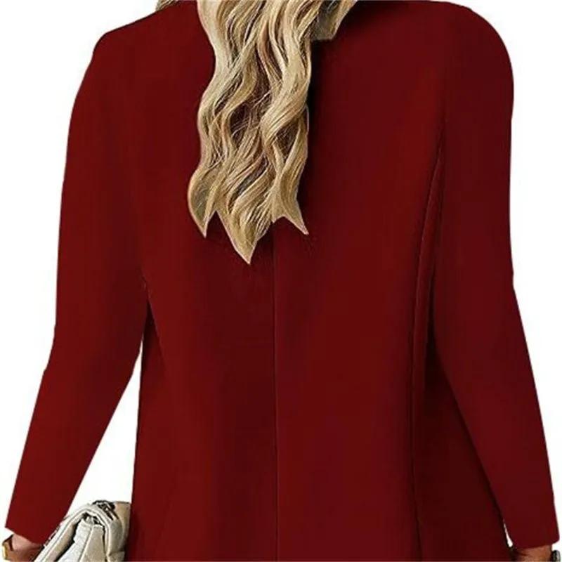 Fashionable Casual Women Blazer Spring Autumn New Solid Color Turn Down Collar Long Sleeve Suit Coat Elegant Office Lady