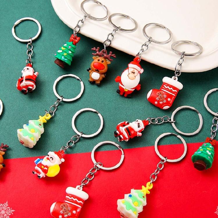 10Pcs Christmas Keychains Cartoon Keyrings Ornaments Decoration Party Favors
