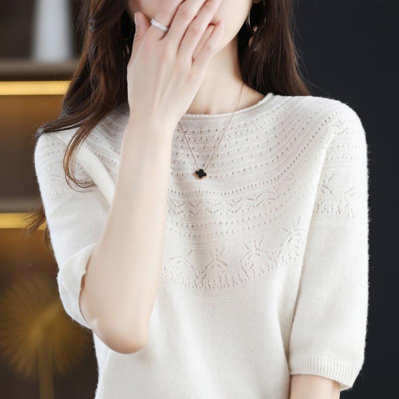 Women Knit T-shirt 100% Wool MODERN NEW SAGA Summer Knitted Shirt Short Sleeve Tees O-neck Pullover Knit Tops
