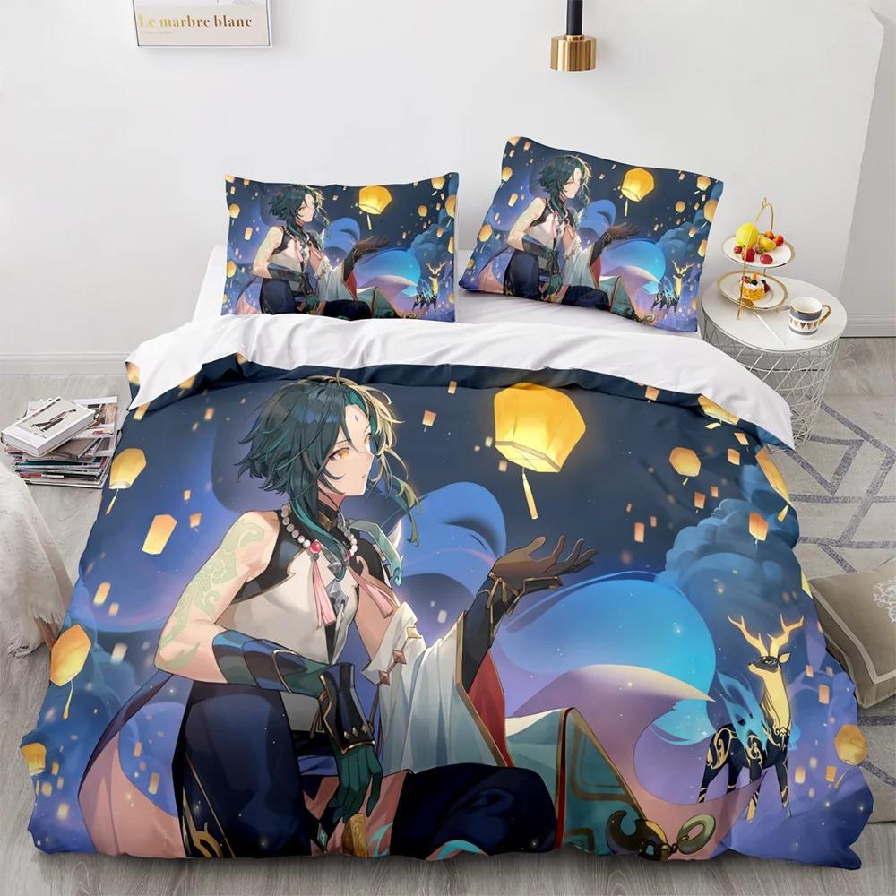 Genshin Impact Bedding Set Single Twin Full Queen King Size Game Anime Bed Set Aldult Kid Bedroom Duvetcover Sets 3D Print 033