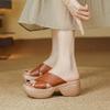Wood Grain Thick Heel Thick Sole Cross with Slippers Women's Summer New Holiday Slope Heel Waterproof Table Soft Sole Roman Sandals