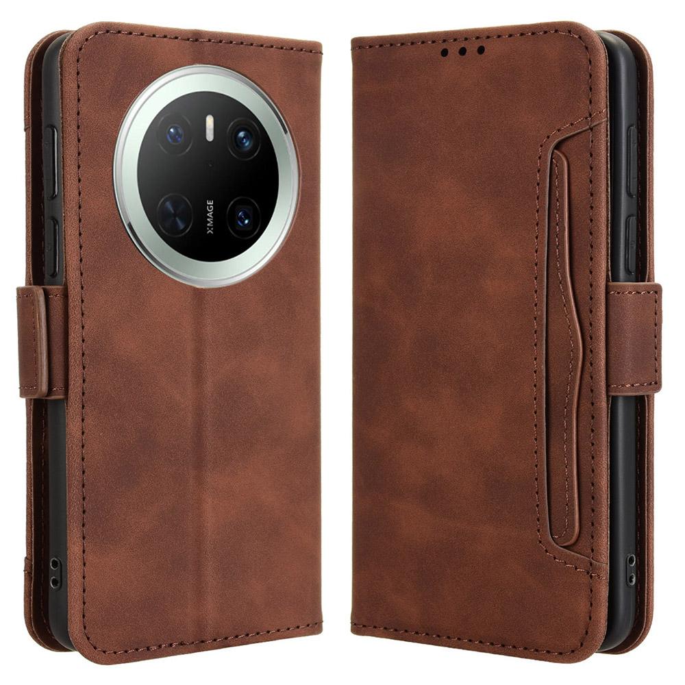 

For Huawei Mate 70 Leather Case Phone Wallet Cover with Multiple Card Slots Brown
