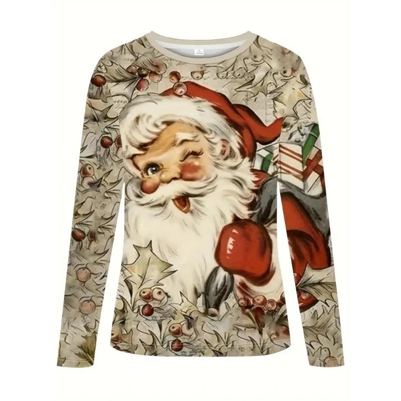 Spring and Autumn Round Neck 3D Printed Top Christmas Costume Fashionable Casual Long Sleeved Men's T-shirts