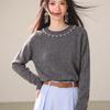 La Chapelle Women's Elegant Pearl-Collar Knitted Sweater