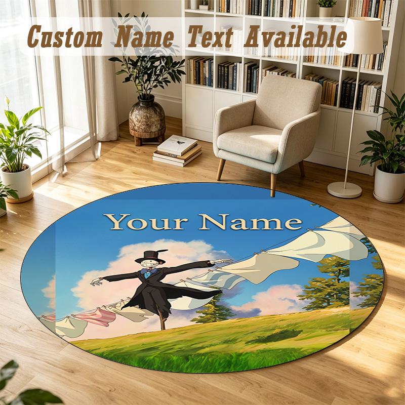 Howl's Moving Castle Personalized Round Rug Support Custom Name, Soft Home Decor Mat