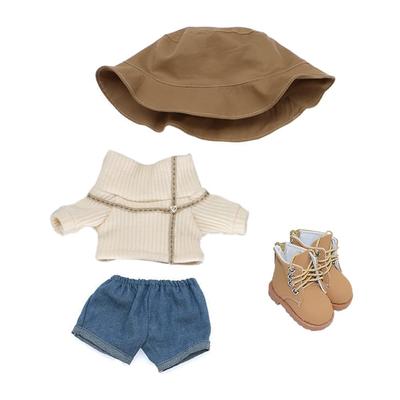 Niannyyhouse 20cm Doll Clothes Fisherman Hat Turtleneck Sweater Jeans Shoes Stuffed Animal Dress-up Cotton Doll Clothes (Beige-2)