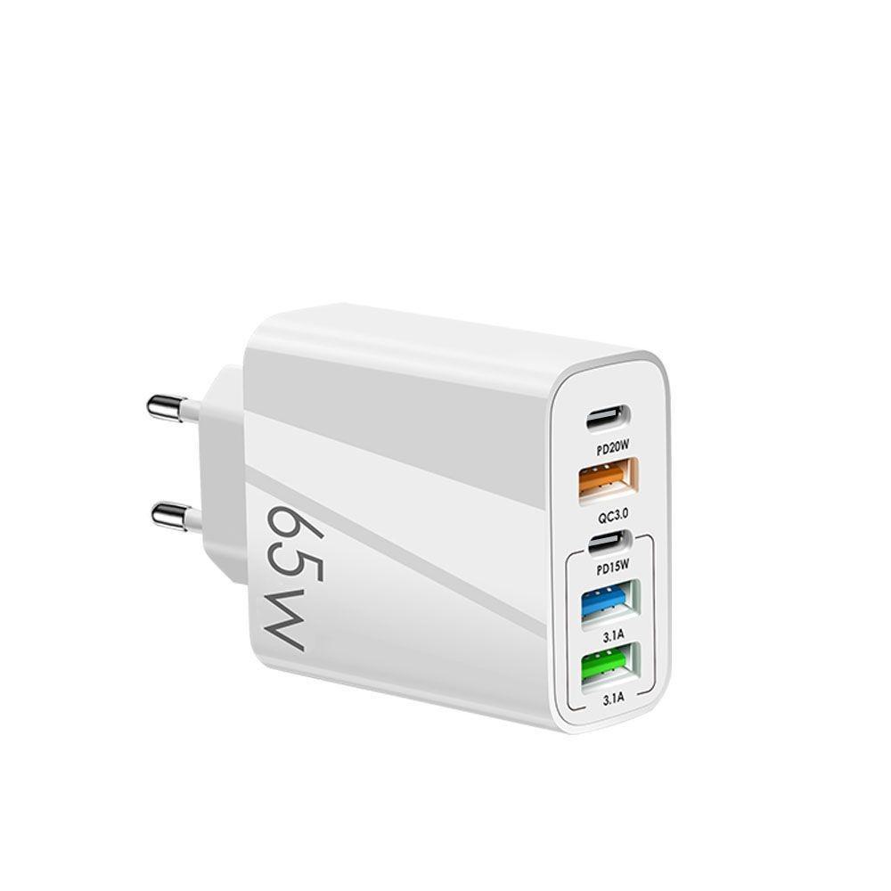 PD65W Fast Charger: 5V/3.1A Multi-Port Adapter with USB & PD for EU/US/UK