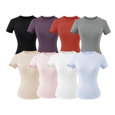 Women's Sporty Slim-Fit Elastic Short-Sleeve Round Neck T-Shirt