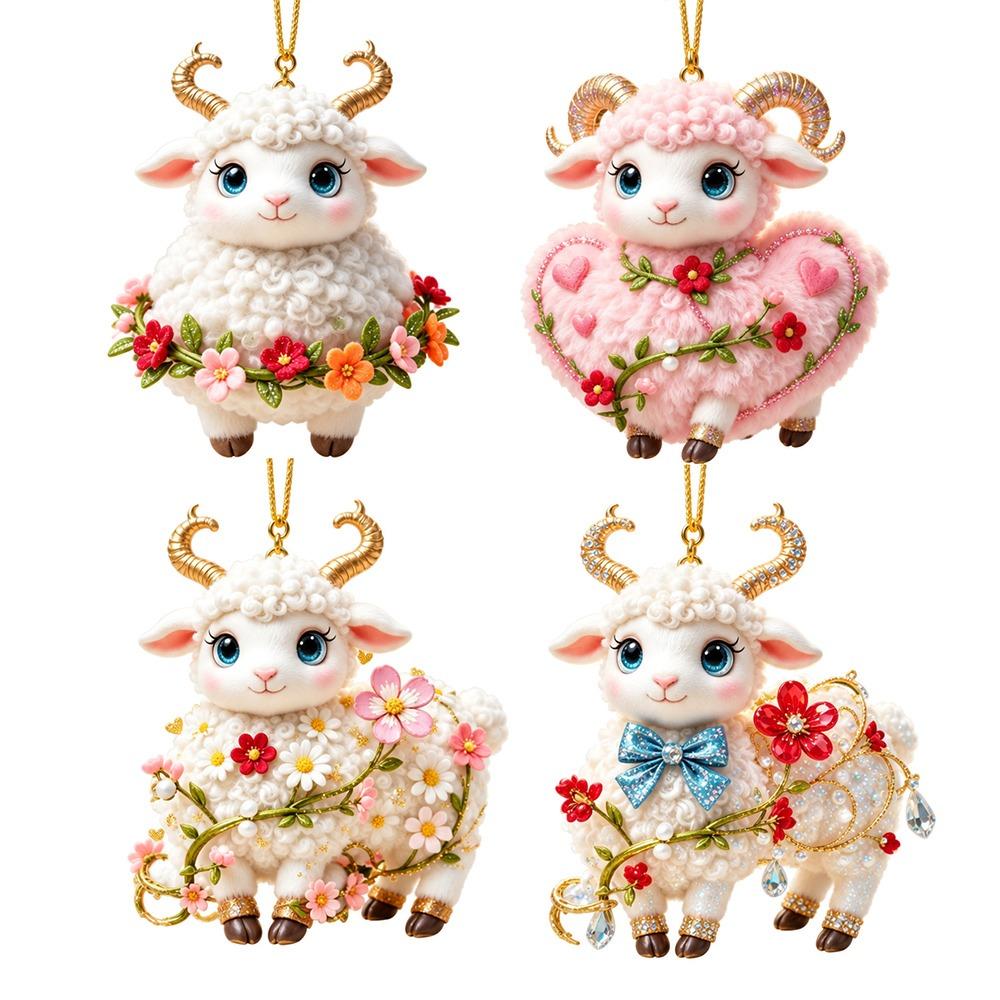 2D Flat Goat Hanging Ornament Set Shining Christmas Tree Ornament  Holiday Party Decor