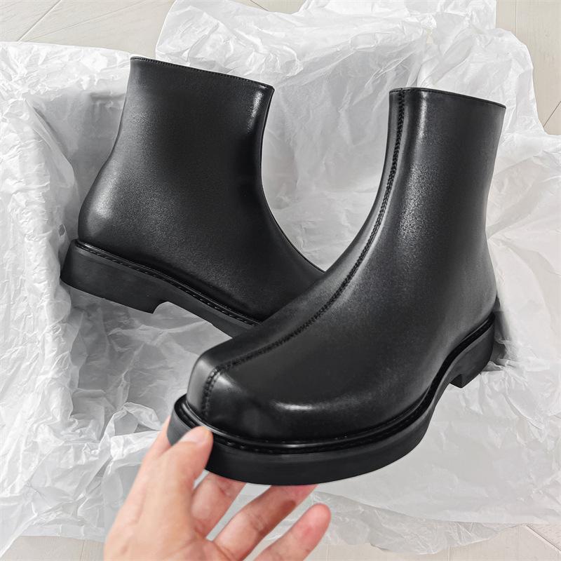 

2024 Новые квадратные ботинки челси мужские британские стиль корейский выпуск кожаные ботинки на молнии мужские короткие ботинки 89756-J 38 чёрный