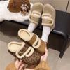 Retro thick-bottomed fluffy slippers for women's outer wear 2025 new winter velvet warm bag head half-drag one-pedal cotton drag