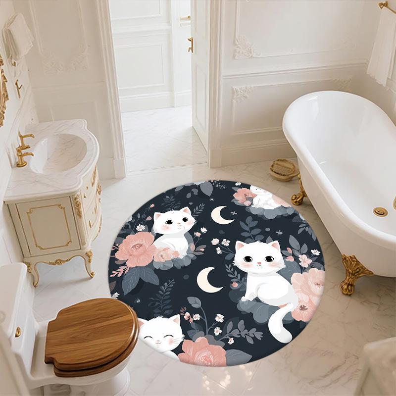 Flat Style Cat,Round Area Rug,Carpet Rug for Living Room Bedroom Sofa Playroom Decor,Non-slip Floor Mat
