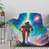 1pc Astronaut in Space Throw Blanket - Soft Flannel All-Season Cozy Bedspread with Astronaut Walking Towards Camera, Galaxy Nebu