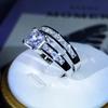 Argint Sterling Inel cu Zircon cu Micro-Incrustații pe Două Rânduri Stil Nuntă Set Inele cu Diamante Inel Zircon Pentru Cuplu