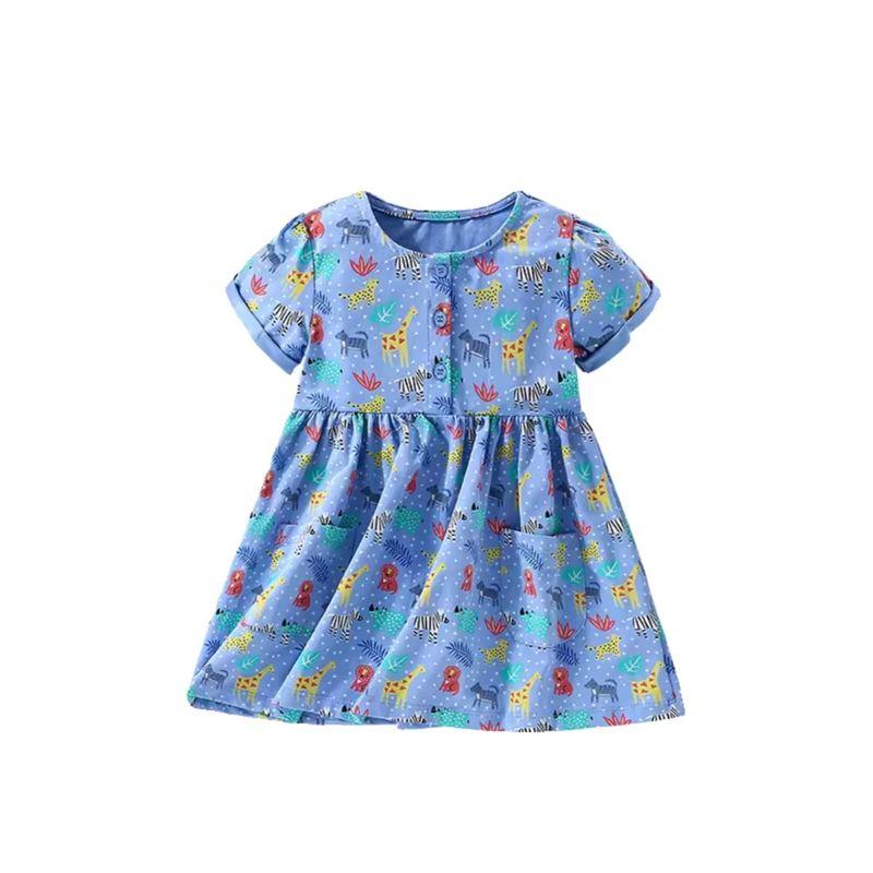 Trade Girls' Dress, Summer New Style, European and American Style, Casual Round Neck Short-Sleeved Dress for Young Children, Trendy Little Girl Dress
