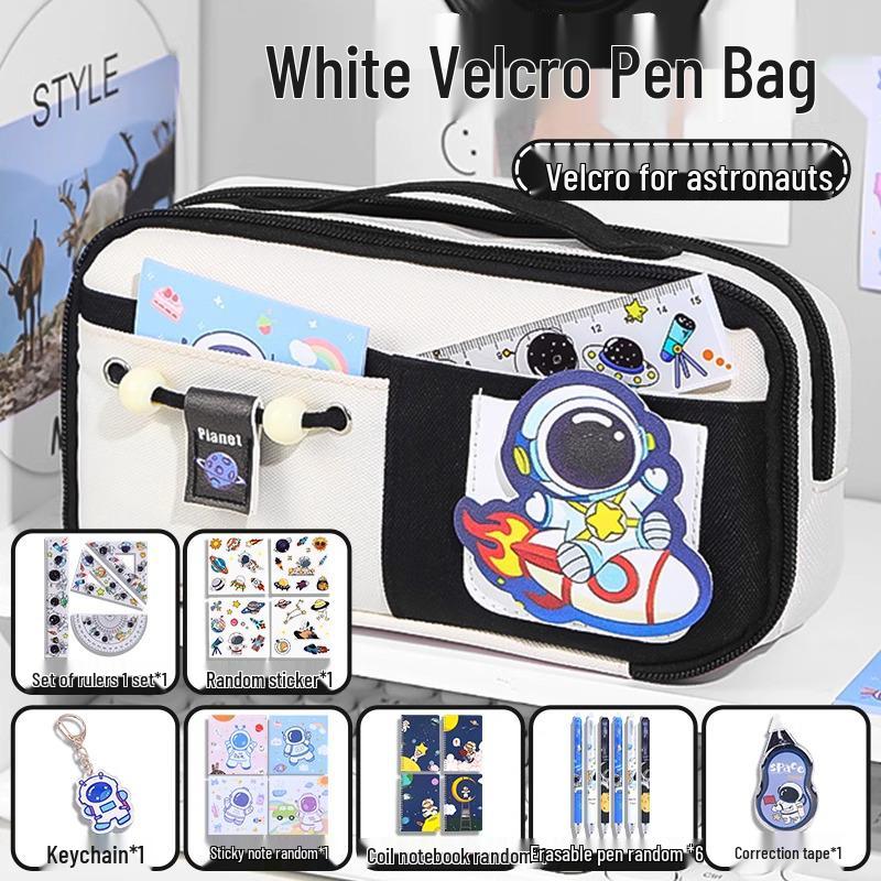 Send Astronaut Velcro! Boys' Black Dirt-Resistant Pencil Case, Hand-Carry, Large Capacity, New 2025 Style.