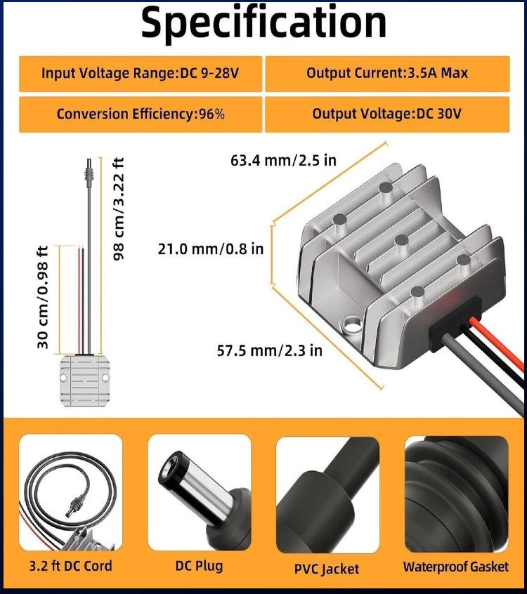 12V/24V to 30V 3.5A DC Step-Up Power Converter
