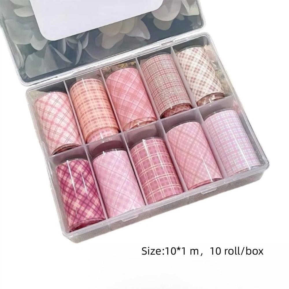 10 Rollen Karomuster Nail Art Aufkleber Rosa Gitter Maniküre Abziehbilder Nail Art Folie Nageldekoration