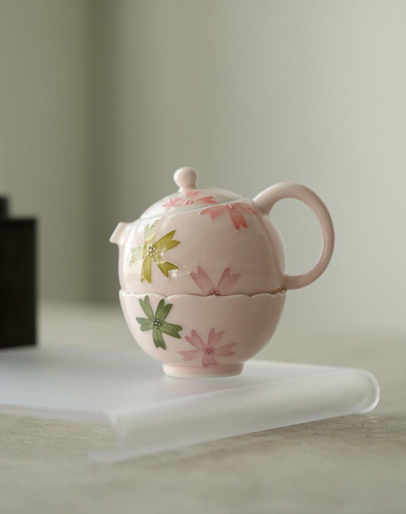Handbemalte Unterglasur Rosa Sakura Xishi Teekanne Luxus Keramik Teeset für den Heimgebrauch