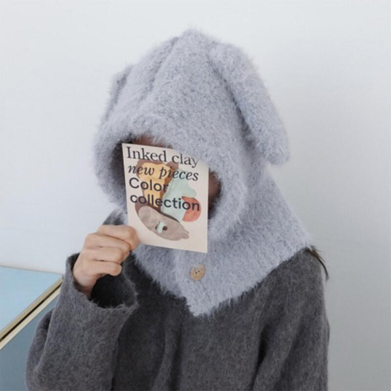 Women s cute fur knit balaclava C8668_Beige