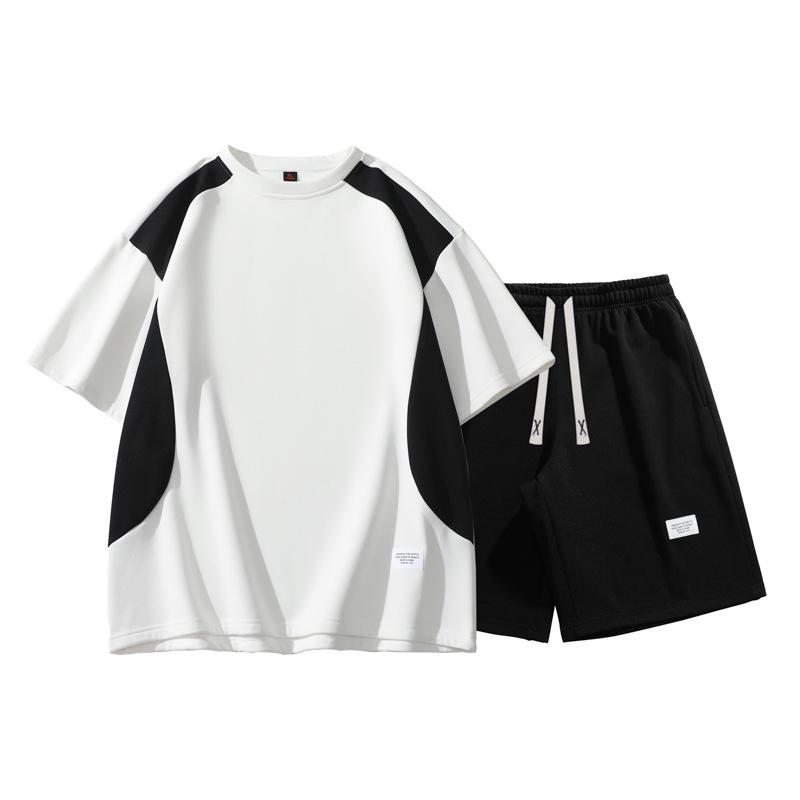Men's Summer Set: Color Block Short-sleeve T-shirt & Mid-length Shorts, Casual Loose Fit Sports Two-piece