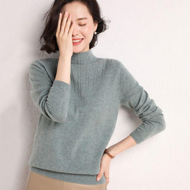 Semi-turtleneck Sweater Women's Short Pullover Loose and Thin Outer Wear Knitted Sweater Warm Inner with Thickened Bottoming Shirt